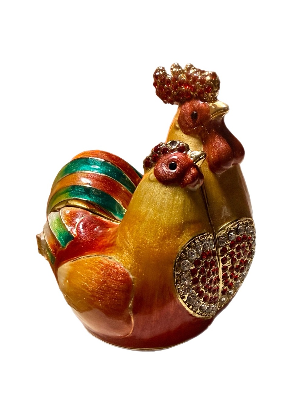 KINGSPOINT DESIGNS Rooster Trinket Box Red Gold Green Rooster Figurine Accent